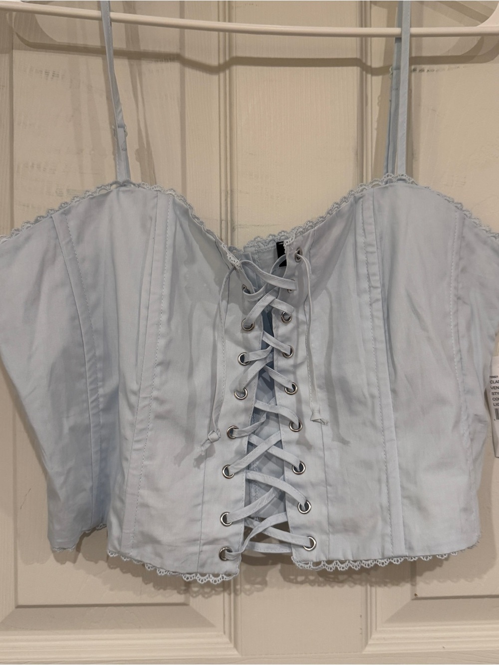 Beverly & Beck Love Language Baby Blue Lace-Up Corset Crop Top